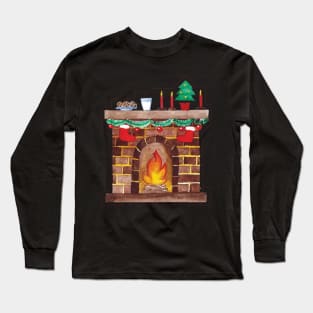 Cookies milk sitting on Fireplace Long Sleeve T-Shirt